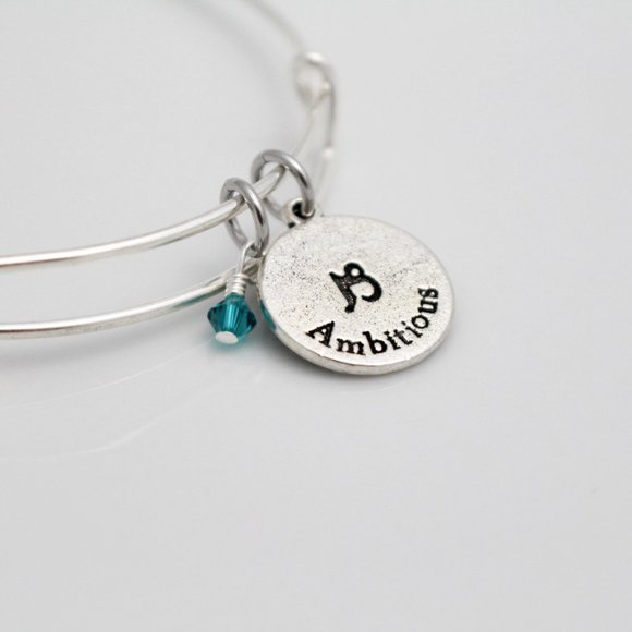 December Capricorn Adjustable Charm Bangle - Handmade Zodiac Bracelet - Picture 10 of 11
